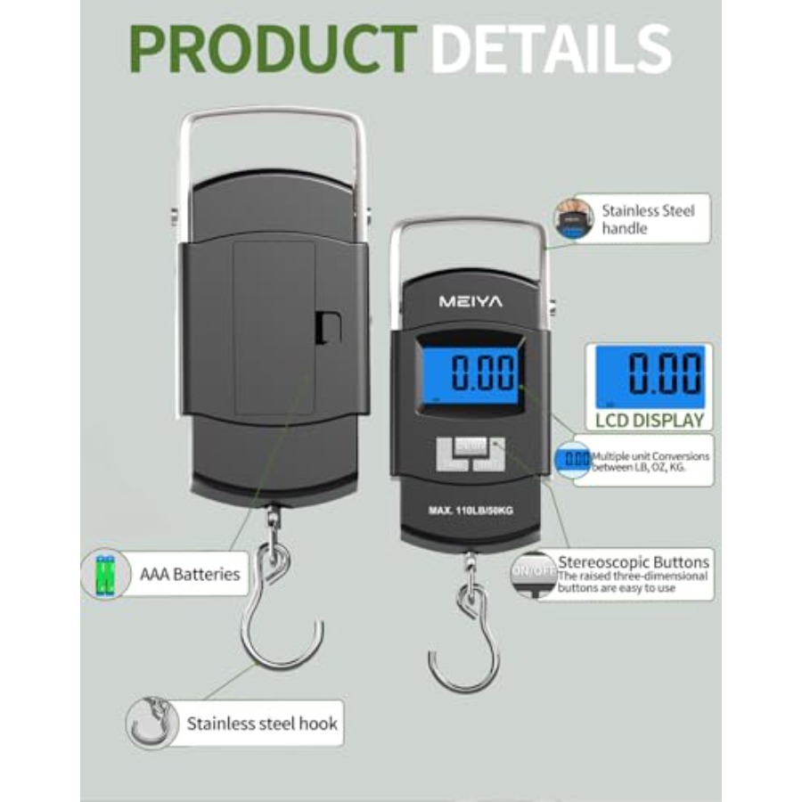 Visweegschaal 110lb/50kg digit - Fishing Hook Stainless Steel recensie en prijs